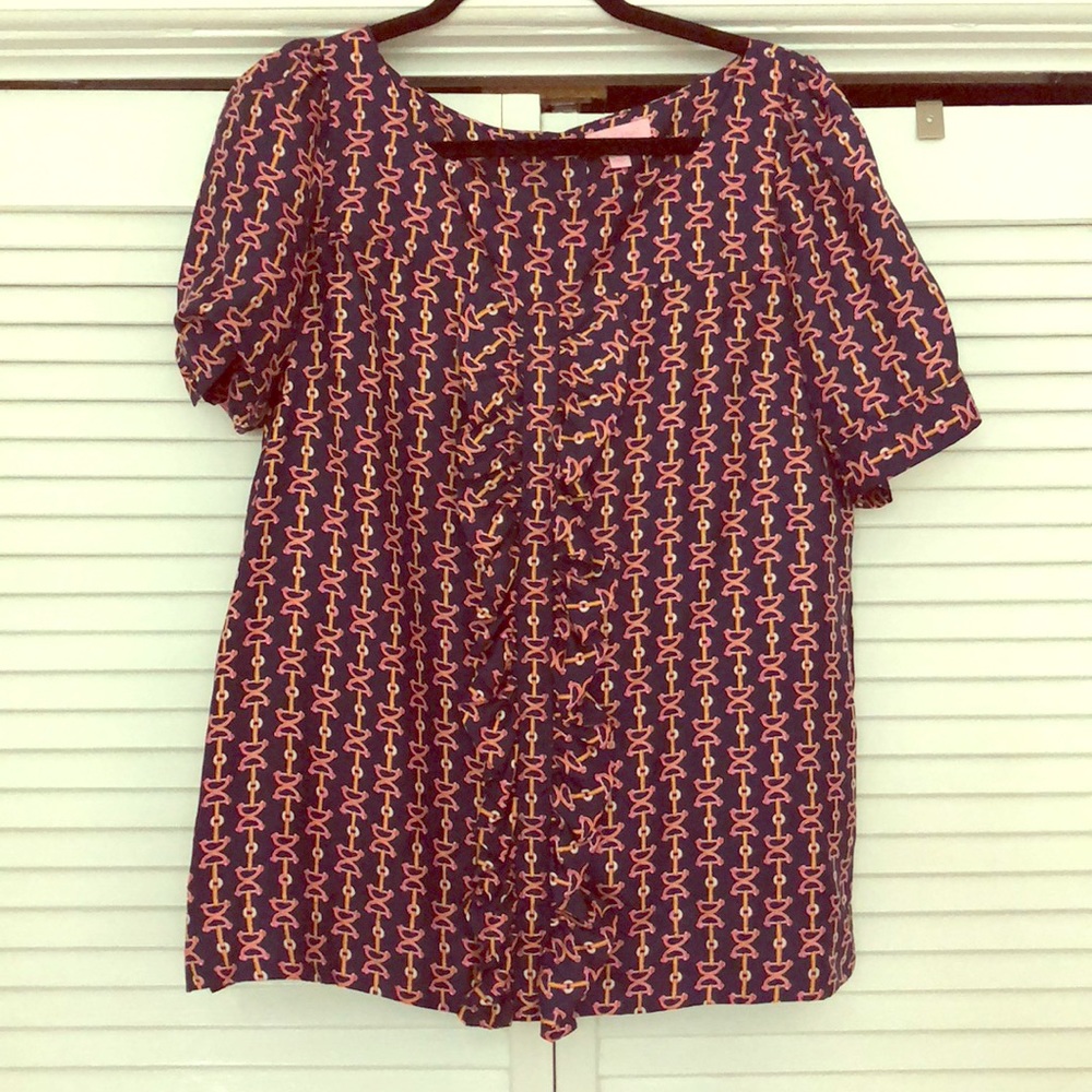 Lilly Pulitzer Navy Horsebit Print silk Blouse